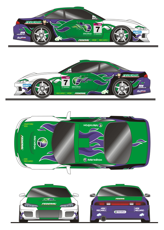 Скетч дизайна гоночных автомобилей команды Мегафон Дрифтинг